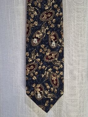 Disney Men's Mickey Mouse Navy Silk Tie with Red & brown Medallion Print
